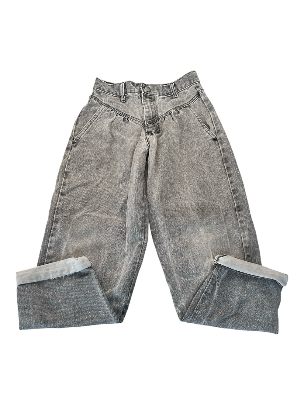 Smacs Kids Vintage 80s/90s High Waisted Pleated Grey Acid Wash Tapered Mom Jeans